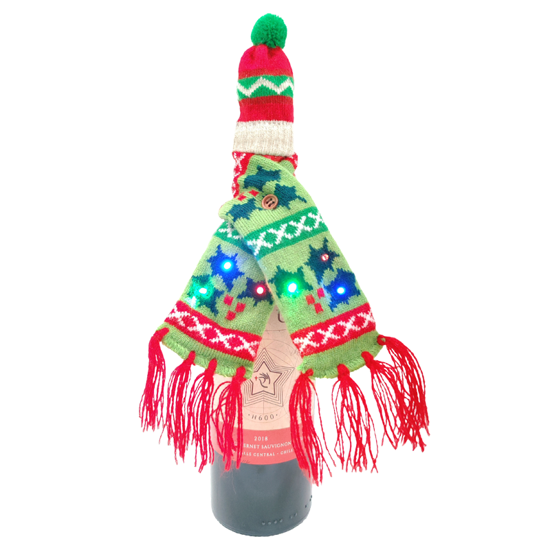 Christmas gift acrylic LED mini scarf and hat wine bottle decorations